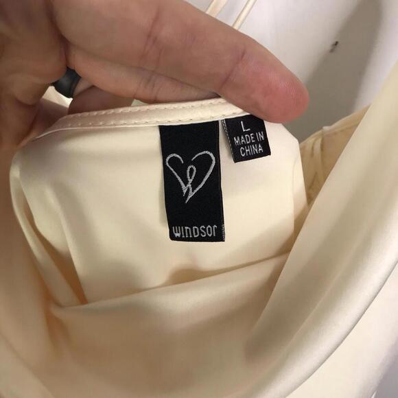 Windsor Dress Womens Large Silky Cowl Neck Strappy Back Cream Midi Slip Sultry - Picture 6 of 9